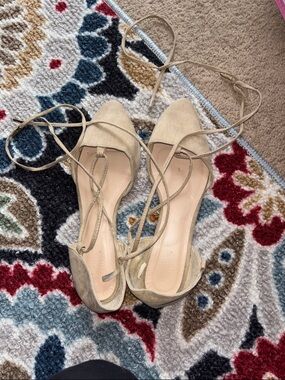 Charlotte Russe Beige Pointed-Toe Lace-Up Flats